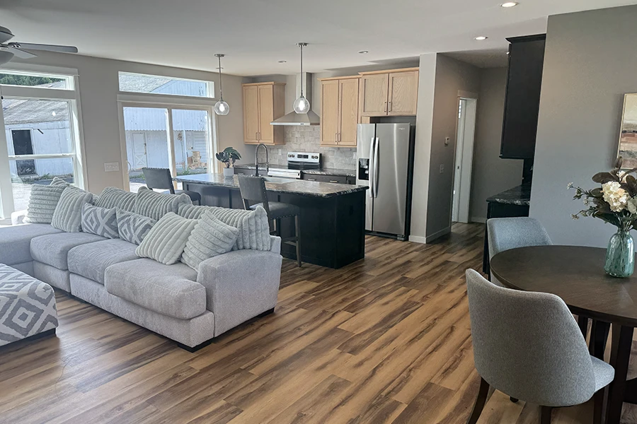 The Lake Placid Ranch Living Room and Kitchen